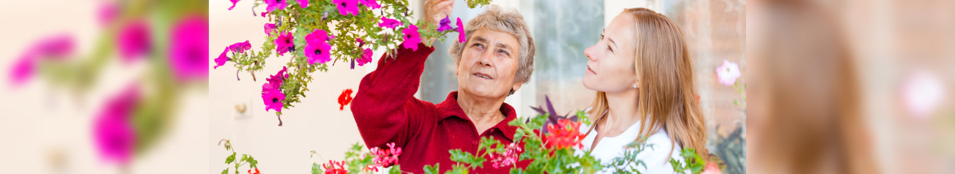 caregiver helping old woman in gardening